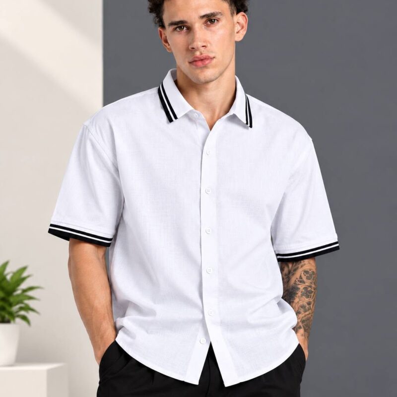 turkis  white color rib shirt