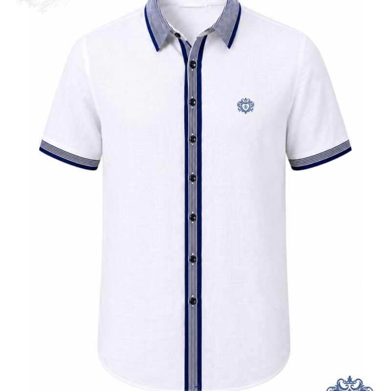 Royal White Linen Blue Contrast Half Shirt