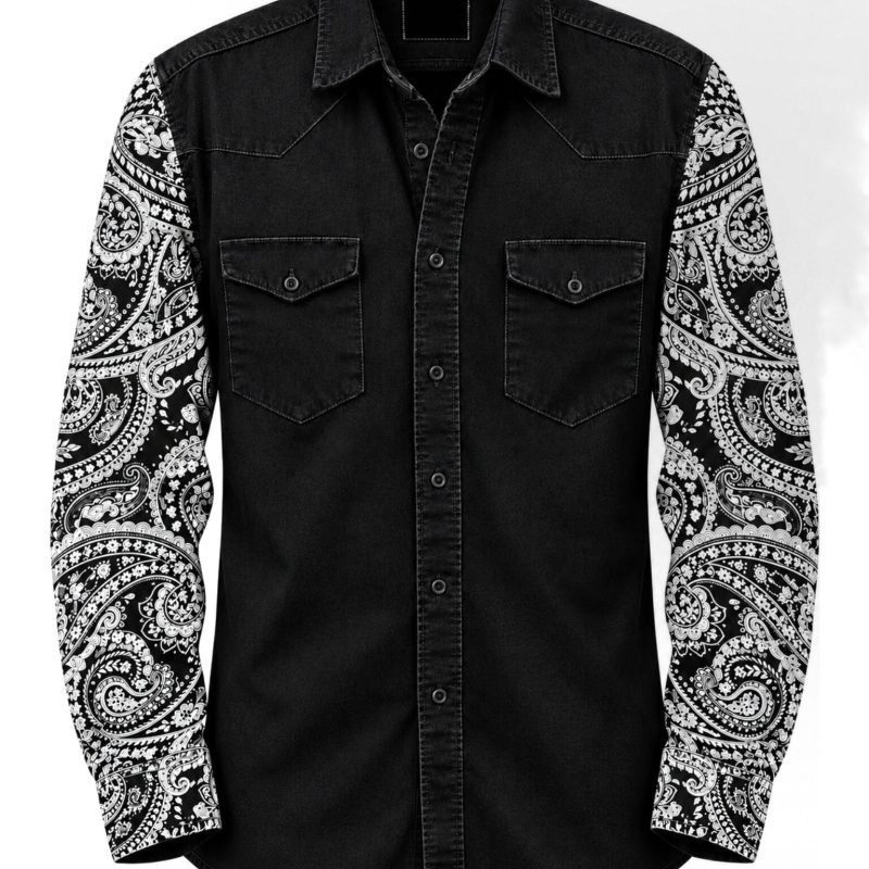 AALPONA PRINT BLACK DENIM SHIRT